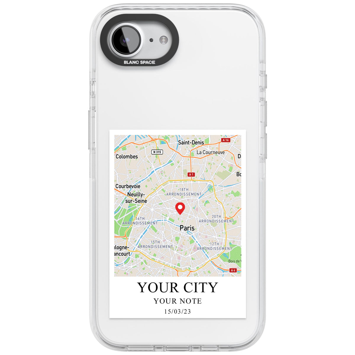Personalised World Map iPhone 16e / iPhone 17e Impact Clear Phone Case front