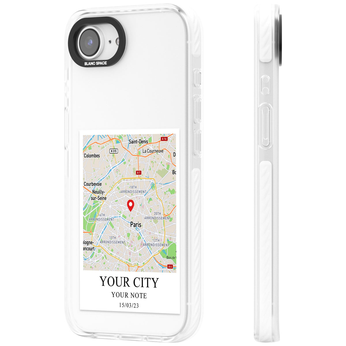 Personalised World Map iPhone 16e / iPhone 17e Impact Clear Phone Case side