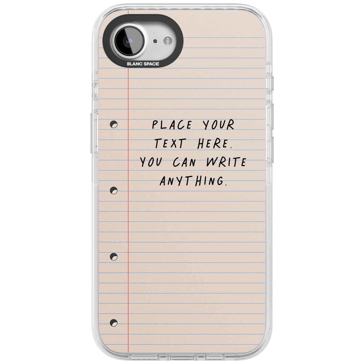 Personalised Lined Paper iPhone 16e / iPhone 17e Impact Clear Phone Case front