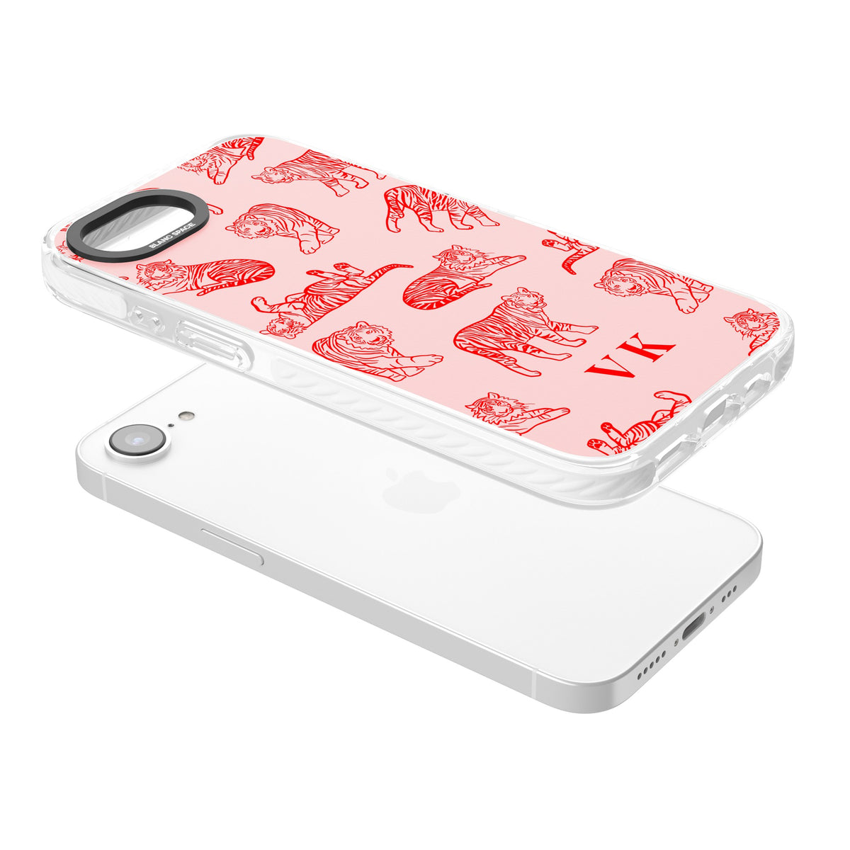 Personalised Scarlet Tiger iPhone 16e / iPhone 17e Impact Clear Phone Case angled