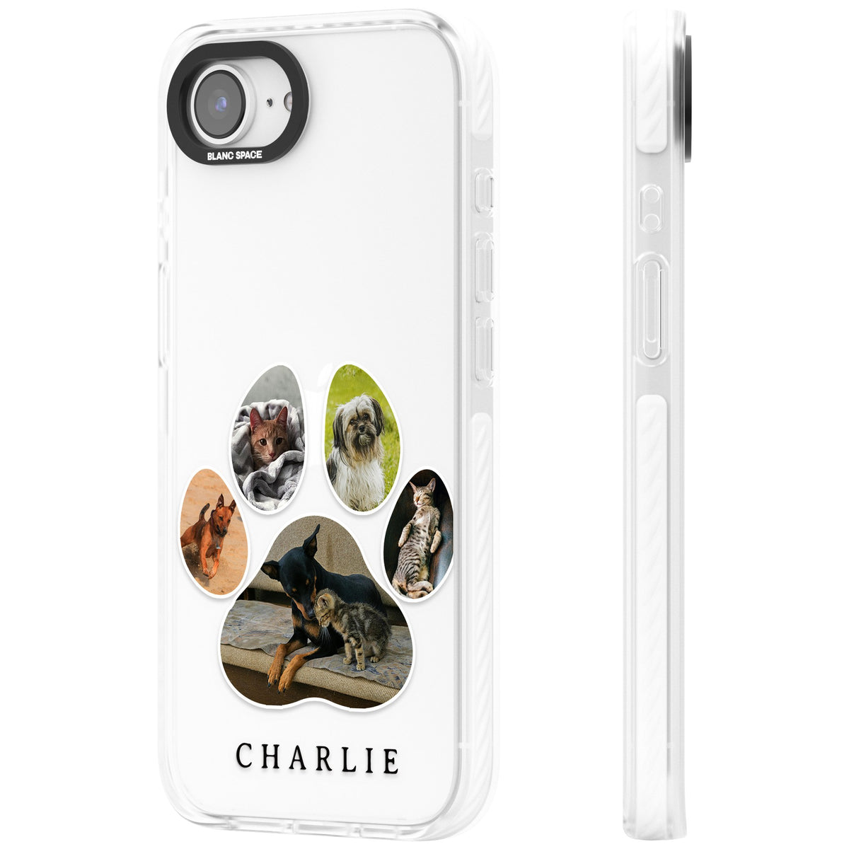 Personalised Paw Print Photos iPhone 16e / iPhone 17e Impact Clear Phone Case side