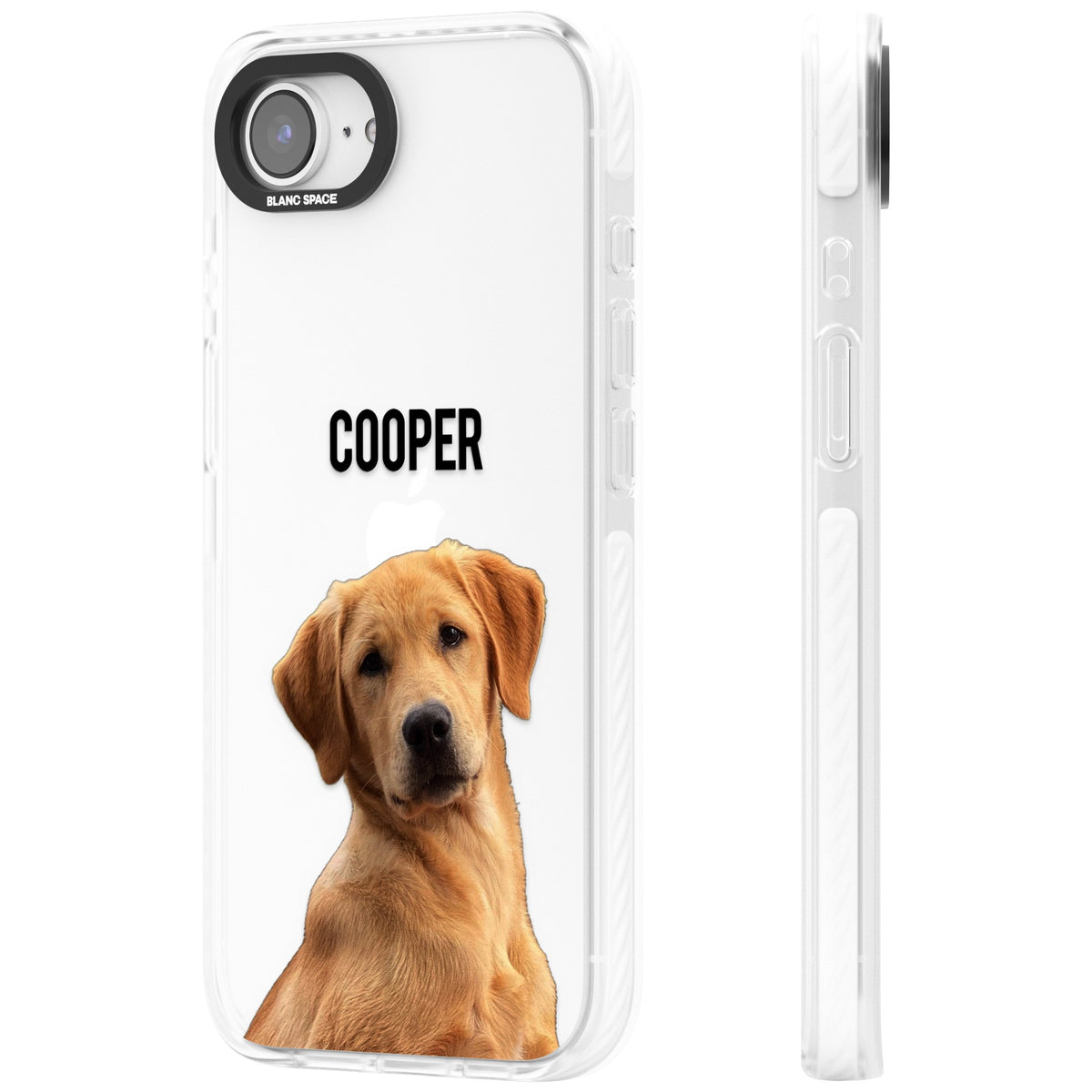 Personalised Pet Cutout & Name iPhone 16e / iPhone 17e Impact Clear Phone Case side