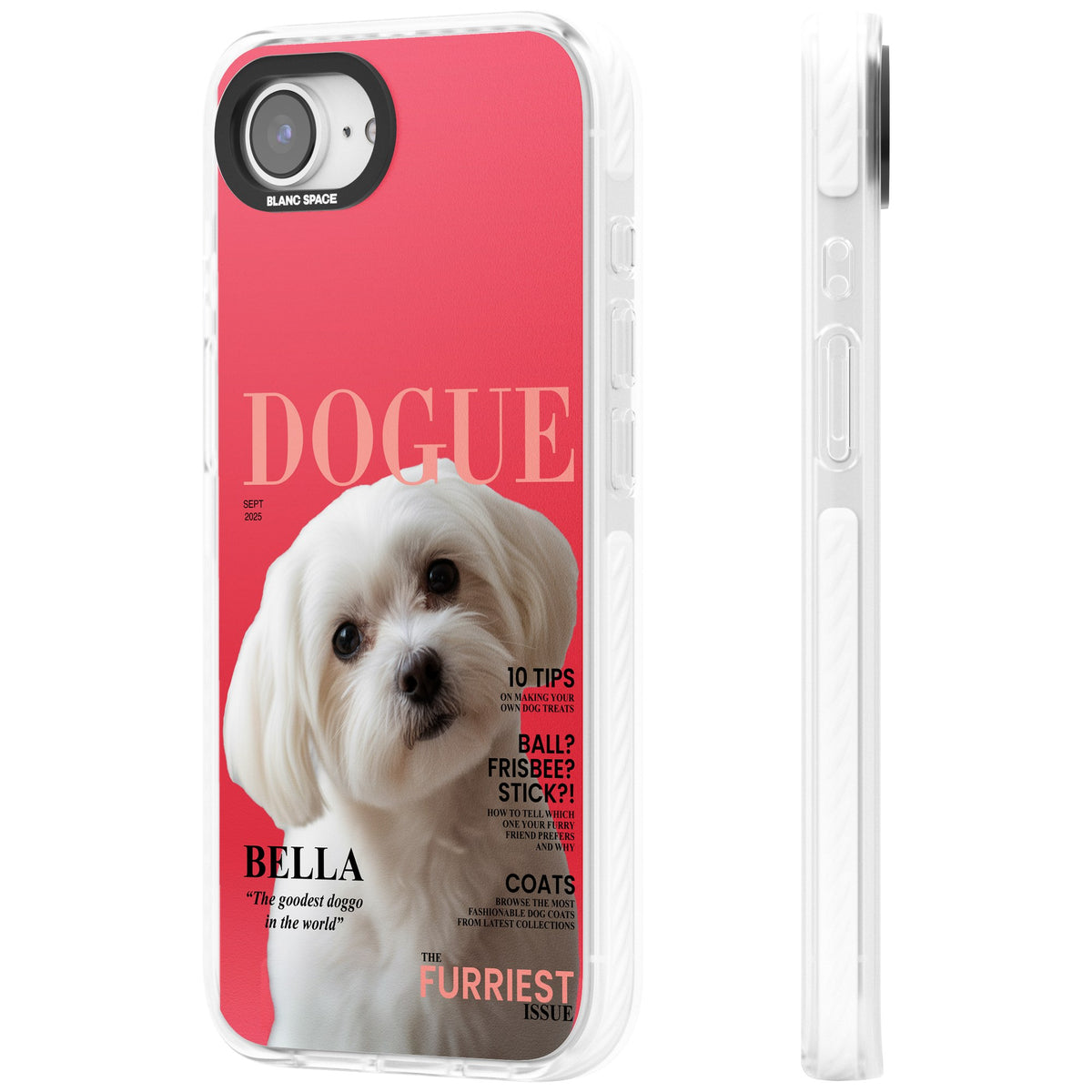 Personalised Dogue Magazine iPhone 16e / iPhone 17e Impact Clear Phone Case side