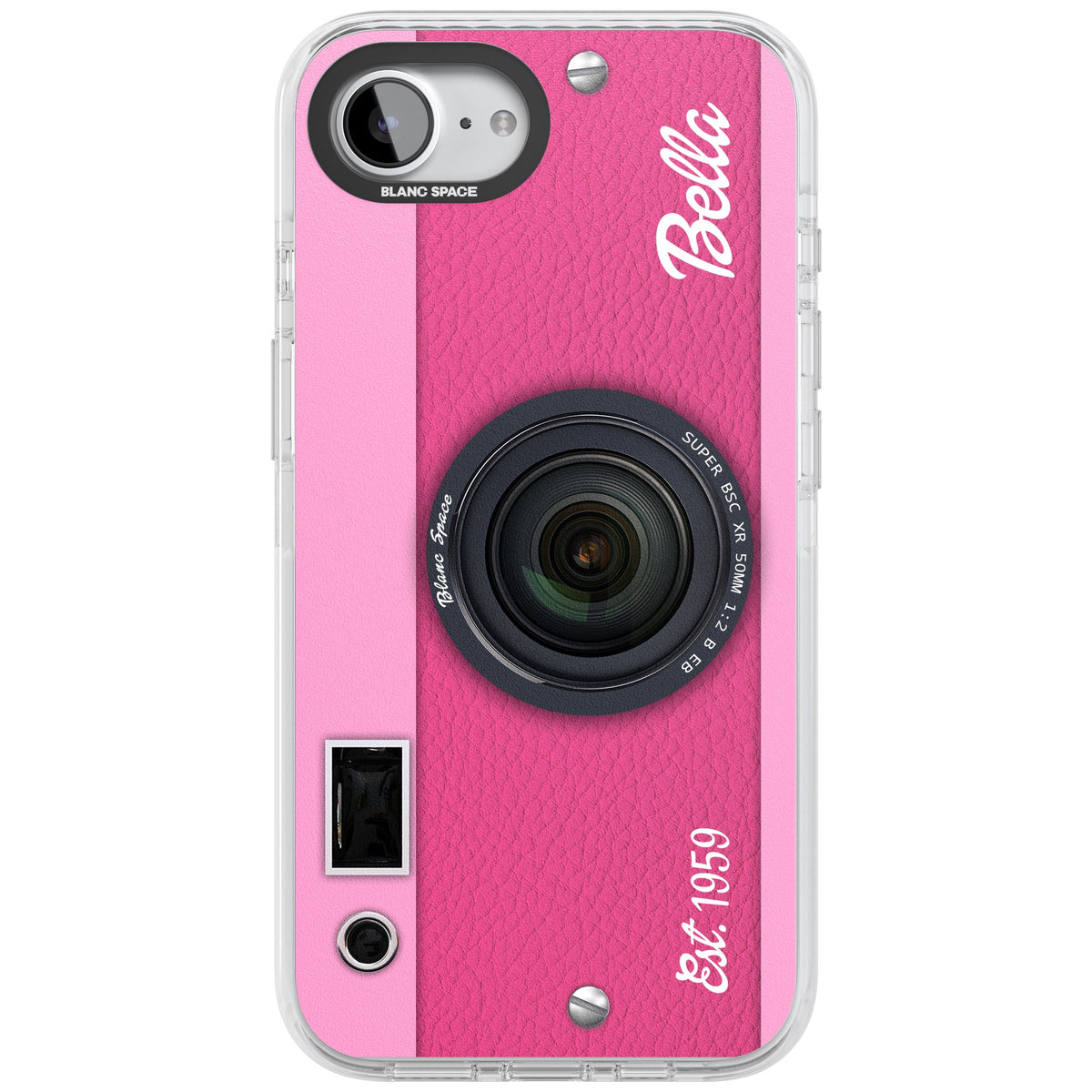 Personalised Pink Dream Camera iPhone 16e / iPhone 17e Impact Clear Phone Case front