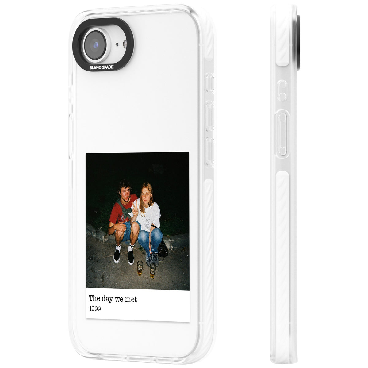 Personalised Photo Memory iPhone 16e / iPhone 17e Impact Clear Phone Case side