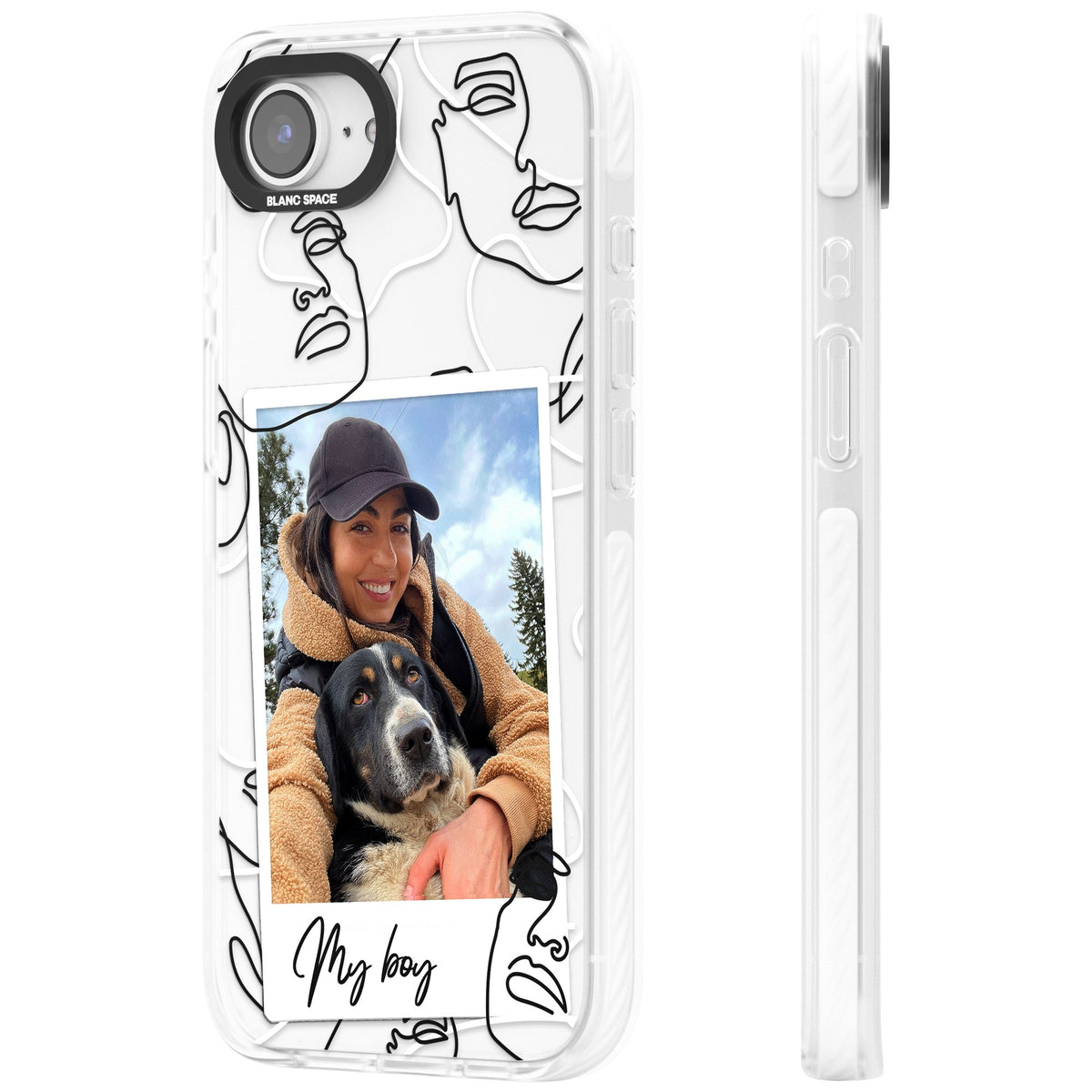 Personalised Abstract Faces Instant Photo iPhone 16e / iPhone 17e Impact Clear Phone Case side