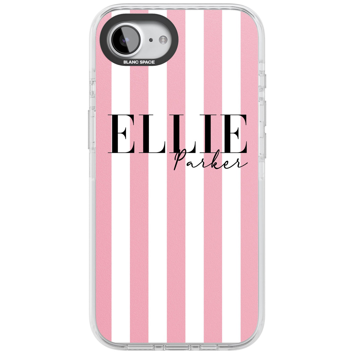 Personalised Pink Stripes iPhone 16e / iPhone 17e Impact Clear Phone Case front