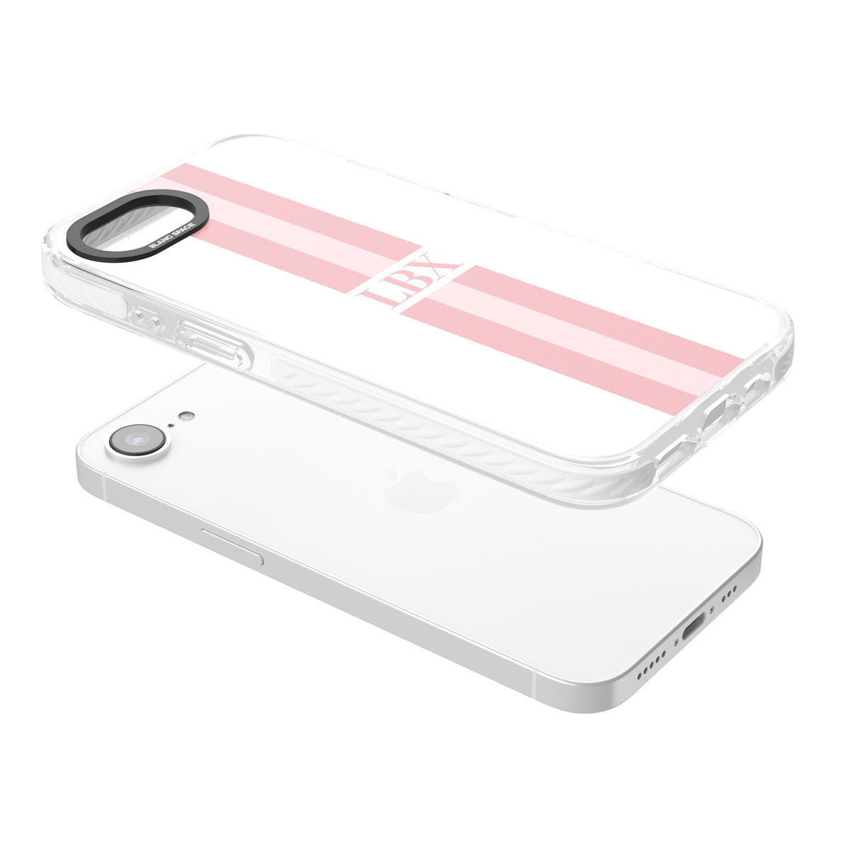 Personalised Minimal Pink Stripe iPhone 16e / iPhone 17e Impact Clear Phone Case angled