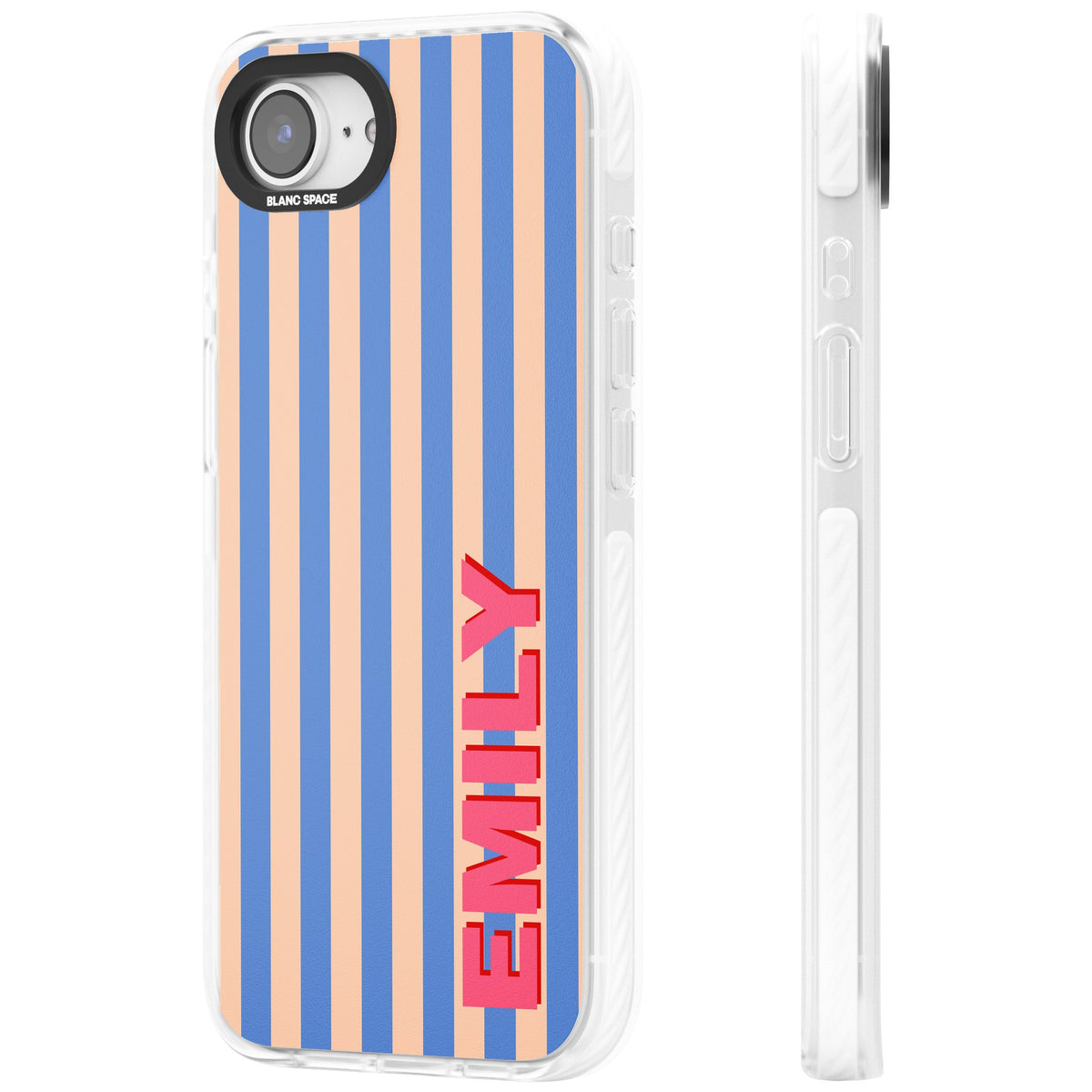 Personalised Coastal Stripe iPhone 16e / iPhone 17e Impact Clear Phone Case side