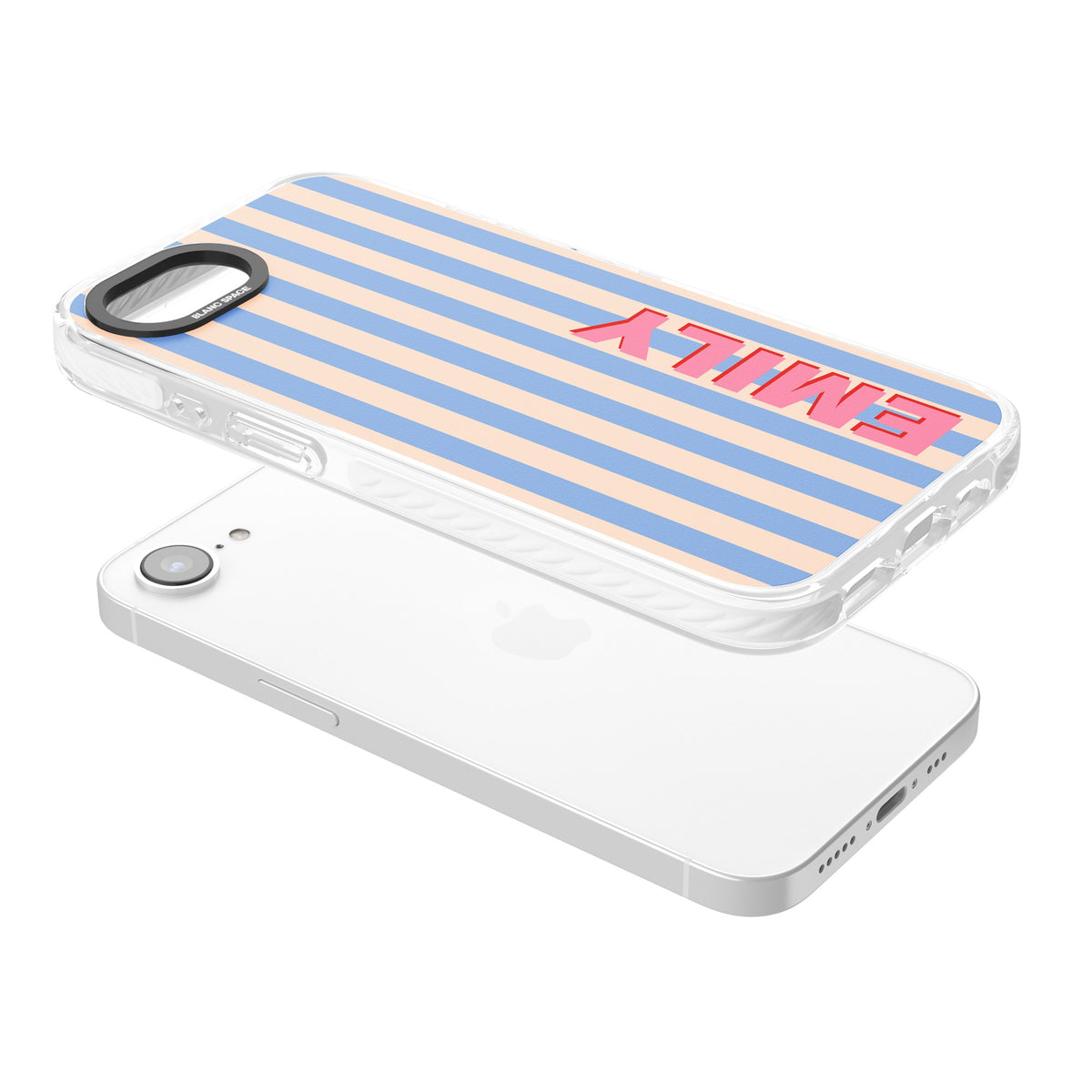 Personalised Coastal Stripe iPhone 16e / iPhone 17e Impact Clear Phone Case angled