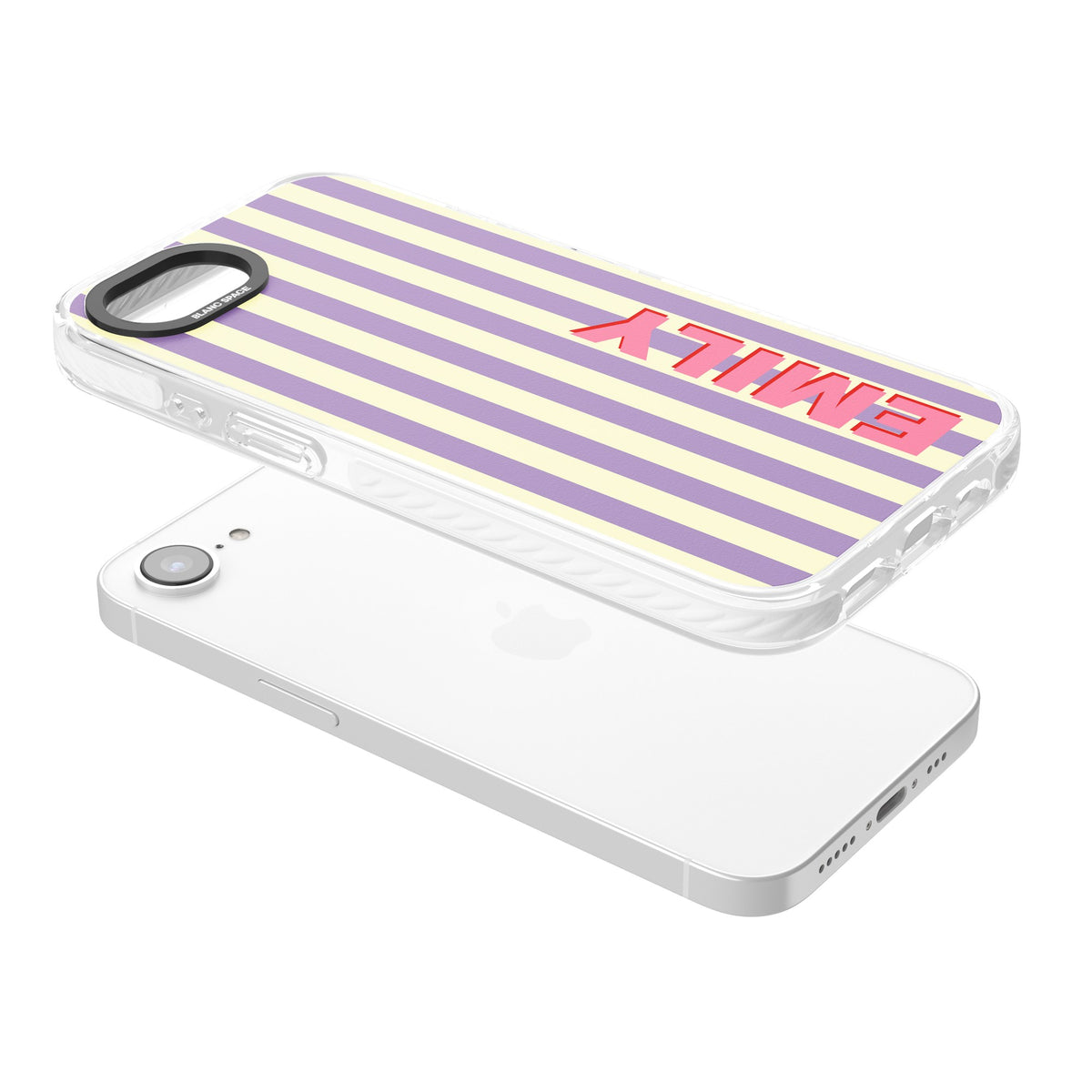 Personalised Valensole Stripe iPhone 16e / iPhone 17e Impact Clear Phone Case angled