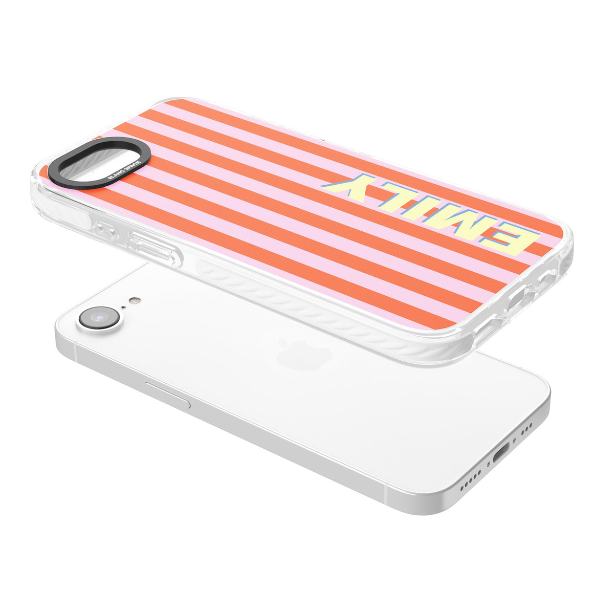 Personalised Havana Stripe iPhone 16e / iPhone 17e Impact Clear Phone Case angled