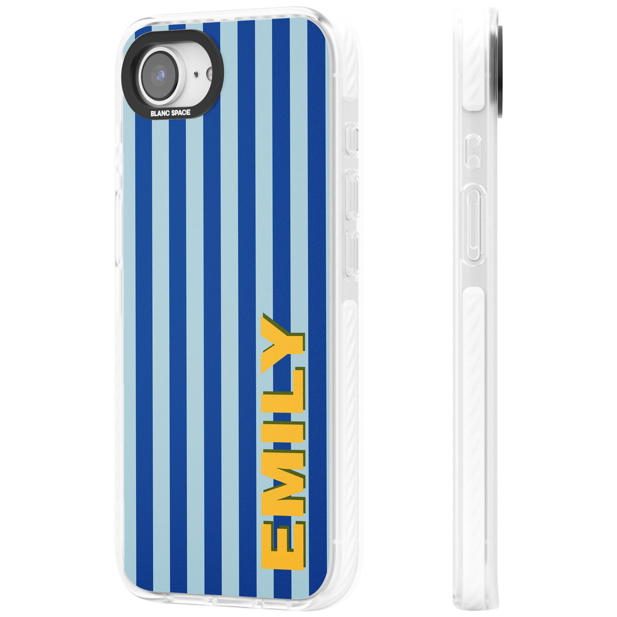 Personalised Athenian Stripe iPhone 16e / iPhone 17e Impact Clear Phone Case side