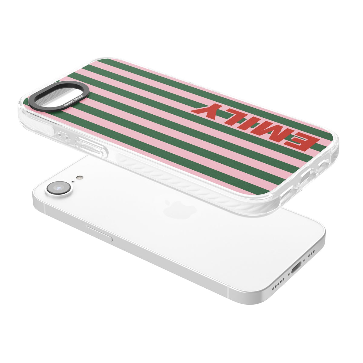 Personalised Italian Stripe iPhone 16e / iPhone 17e Impact Clear Phone Case angled