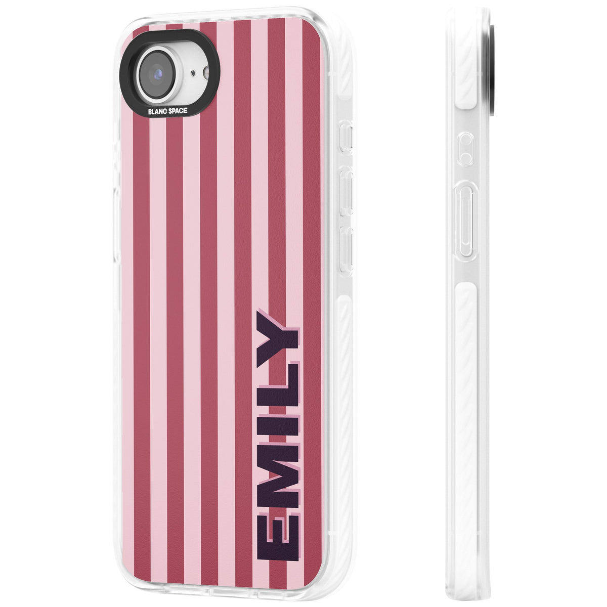 Personalised Victoria Stripe iPhone 16e / iPhone 17e Impact Clear Phone Case side