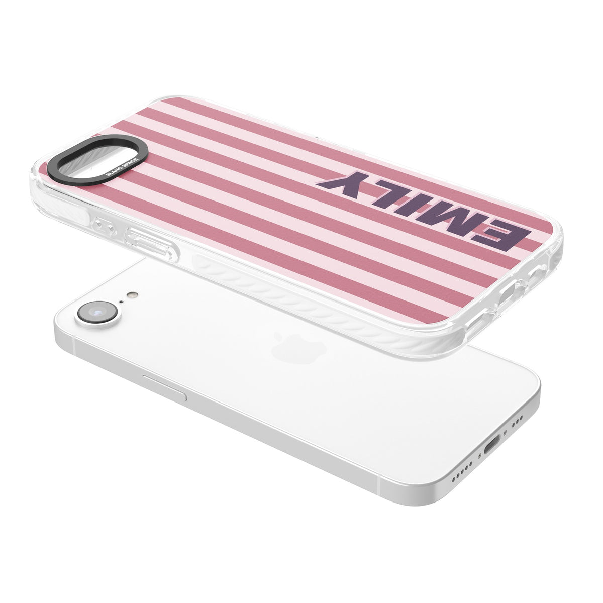 Personalised Victoria Stripe iPhone 16e / iPhone 17e Impact Clear Phone Case angled
