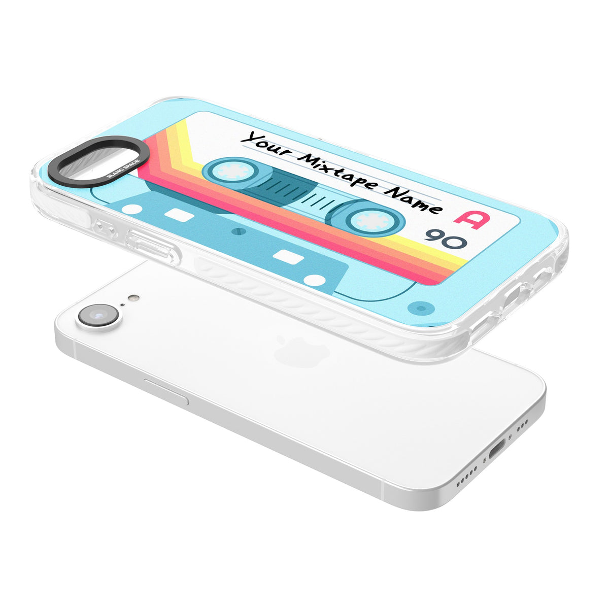 Personalised Retro Mixtape Sporty iPhone 16e / iPhone 17e Impact Clear Phone Case angled