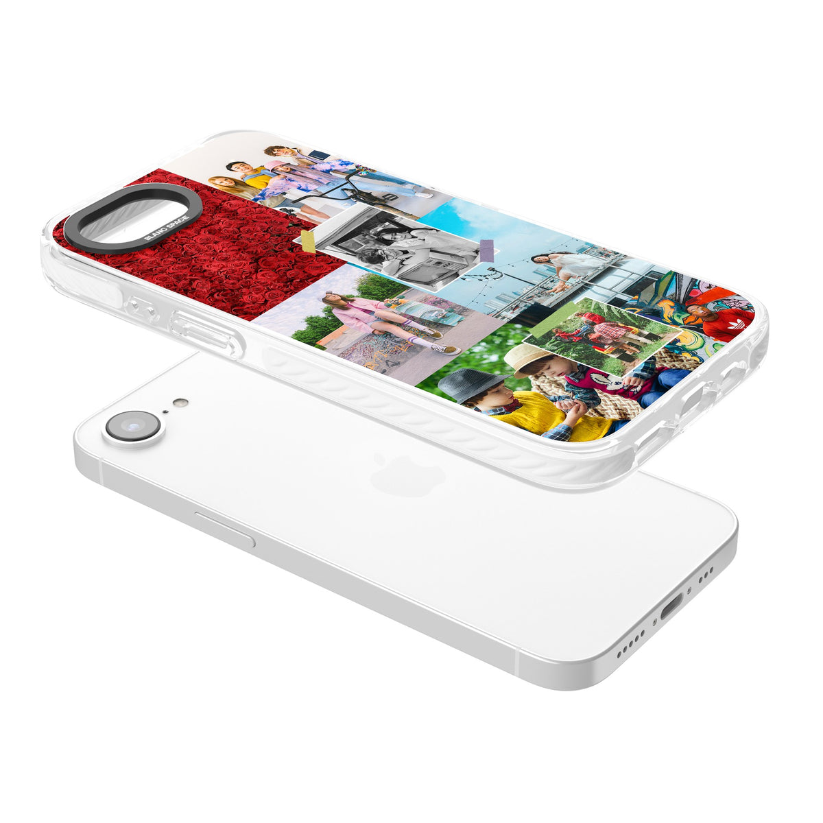 Personalised Photo Collage iPhone 16e / iPhone 17e Impact Clear Phone Case angled
