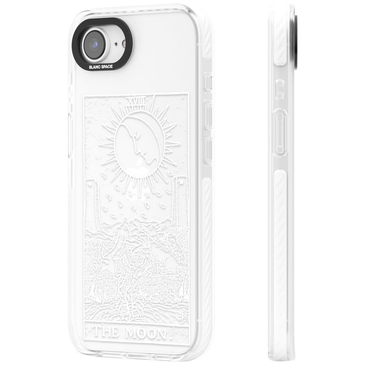Personalised The Moon Tarot Card (White) iPhone 16e / iPhone 17e Impact Clear Phone Case side