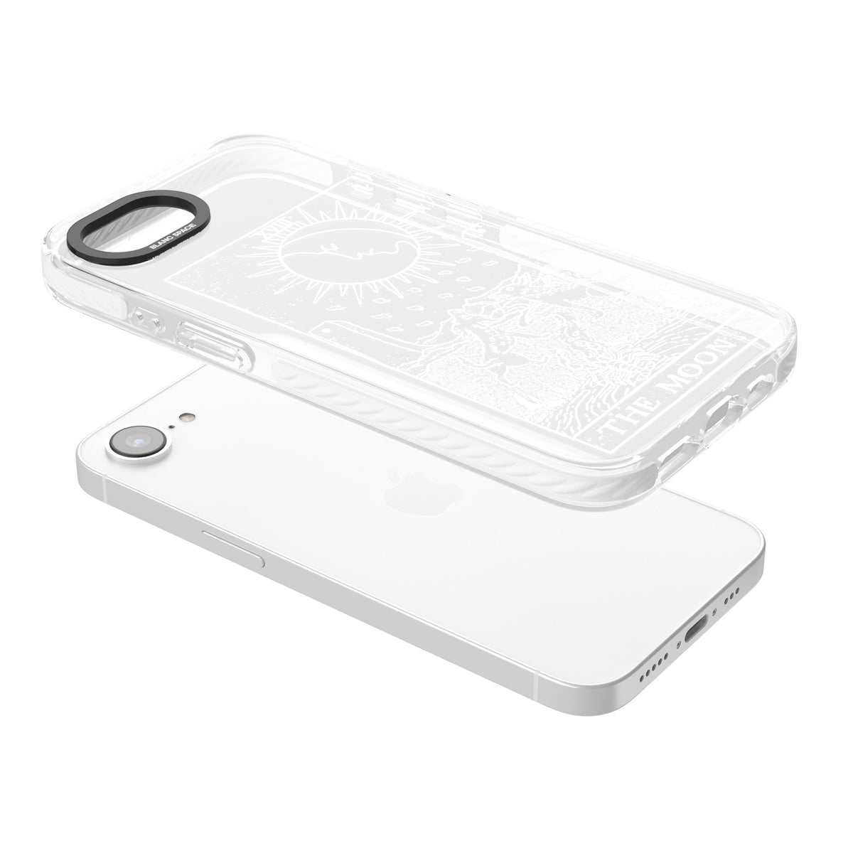 Personalised The Moon Tarot Card (White) iPhone 16e / iPhone 17e Impact Clear Phone Case angled