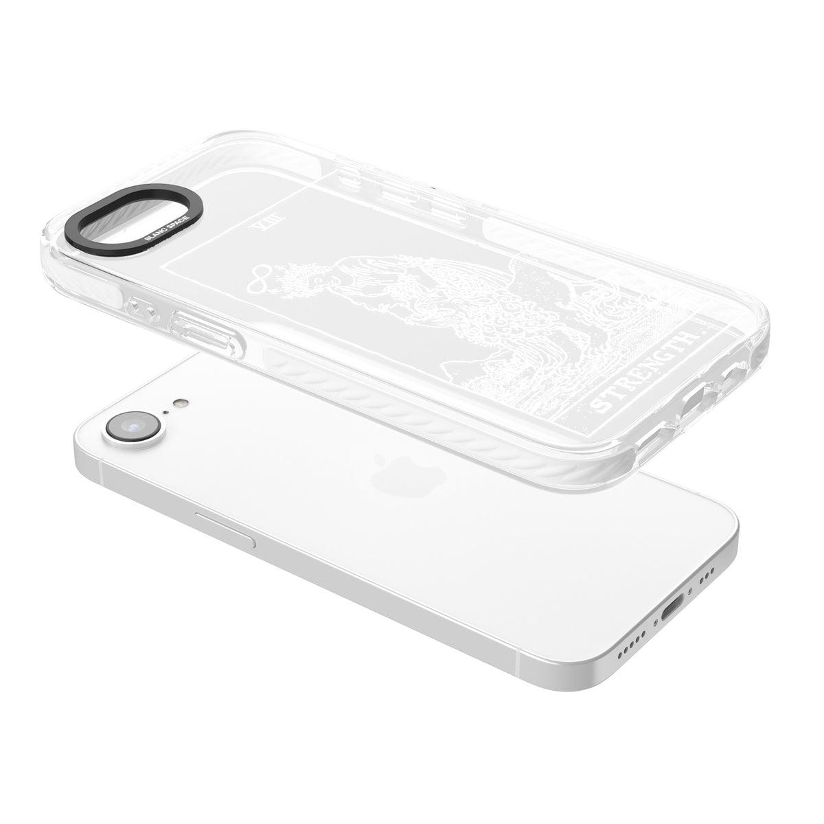 Personalised Strength Tarot Card (White) iPhone 16e / iPhone 17e Impact Clear Phone Case angled
