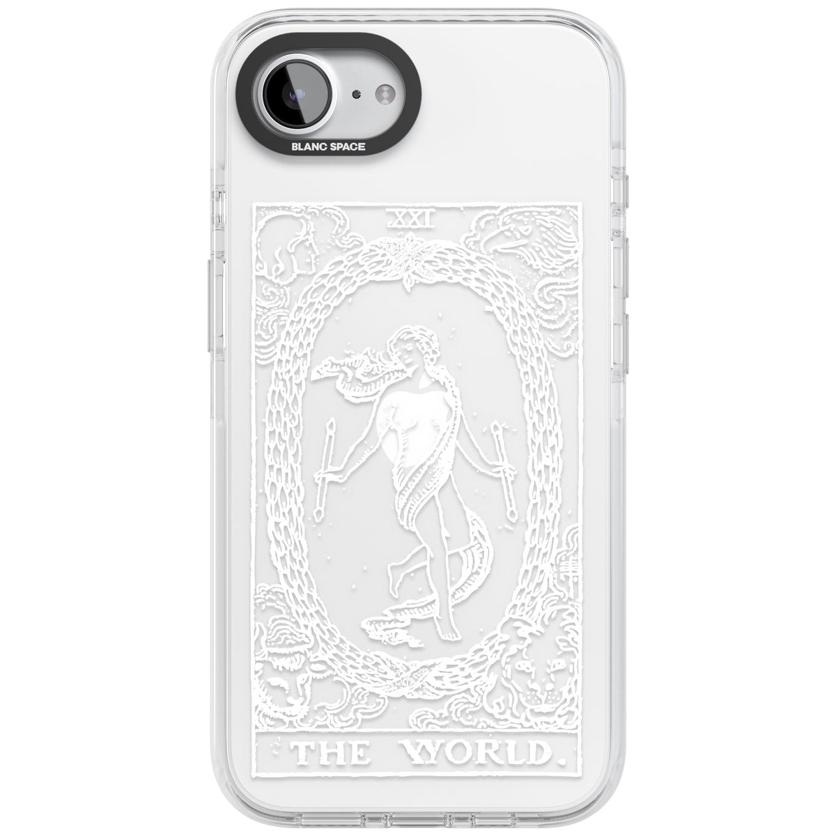 Personalised The World Tarot Card (White) iPhone 16e / iPhone 17e Impact Clear Phone Case front