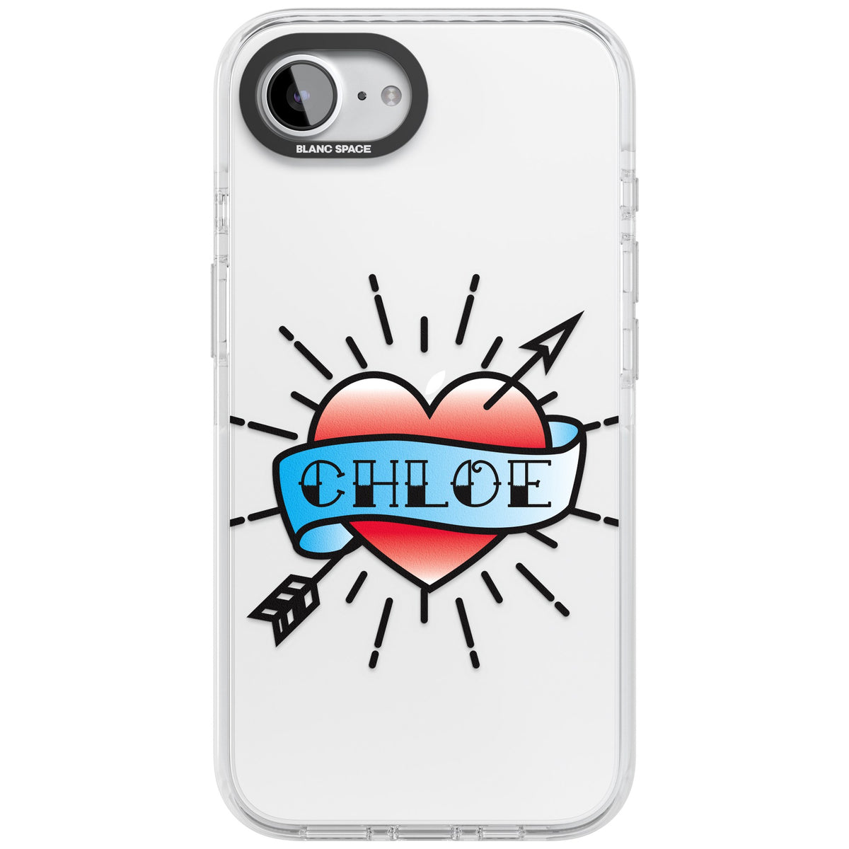 Personalised Heart Tattoo iPhone 16e / iPhone 17e Impact Clear Phone Case front