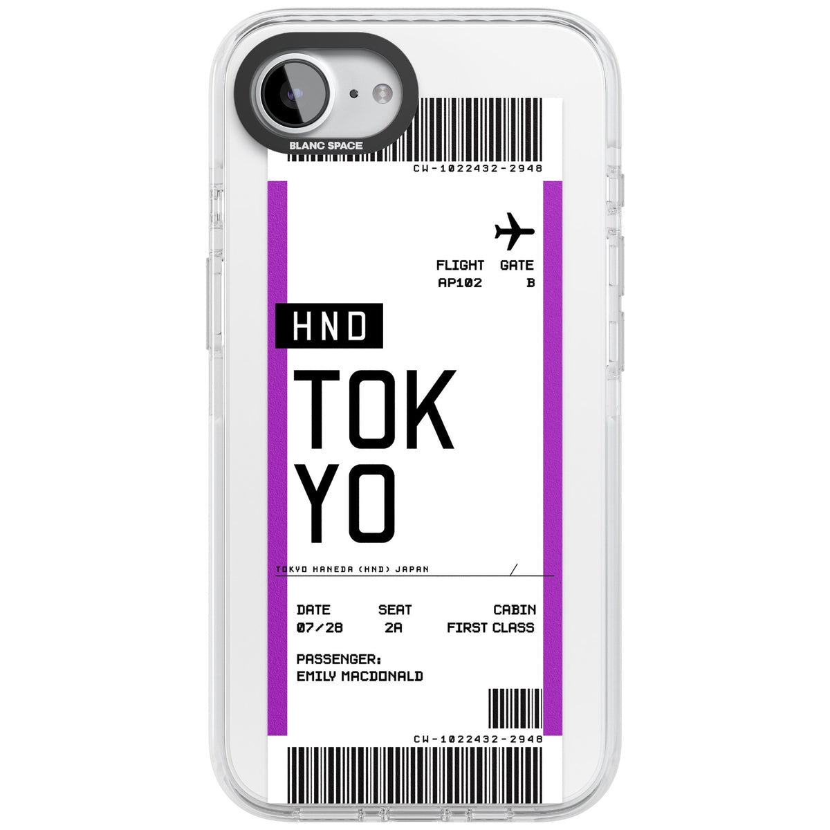 Personalised Tokyo Boarding Pass iPhone 16e / iPhone 17e Impact Clear Phone Case front