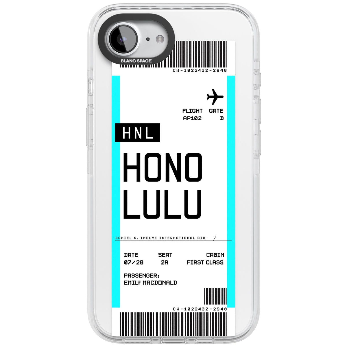 Personalised Honolulu Boarding Pass iPhone 16e / iPhone 17e Impact Clear Phone Case front