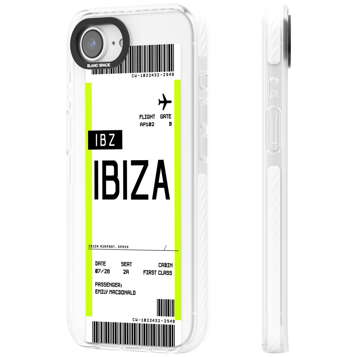 Personalised Ibiza Boarding Pass iPhone 16e / iPhone 17e Impact Clear Phone Case side