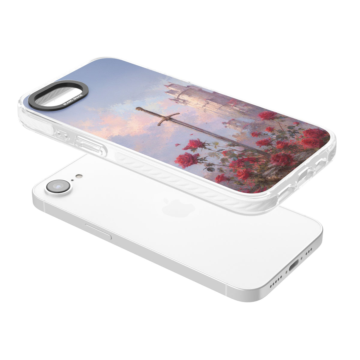 Sword in Roses iPhone 16e / iPhone 17e Impact Clear Phone Case angled