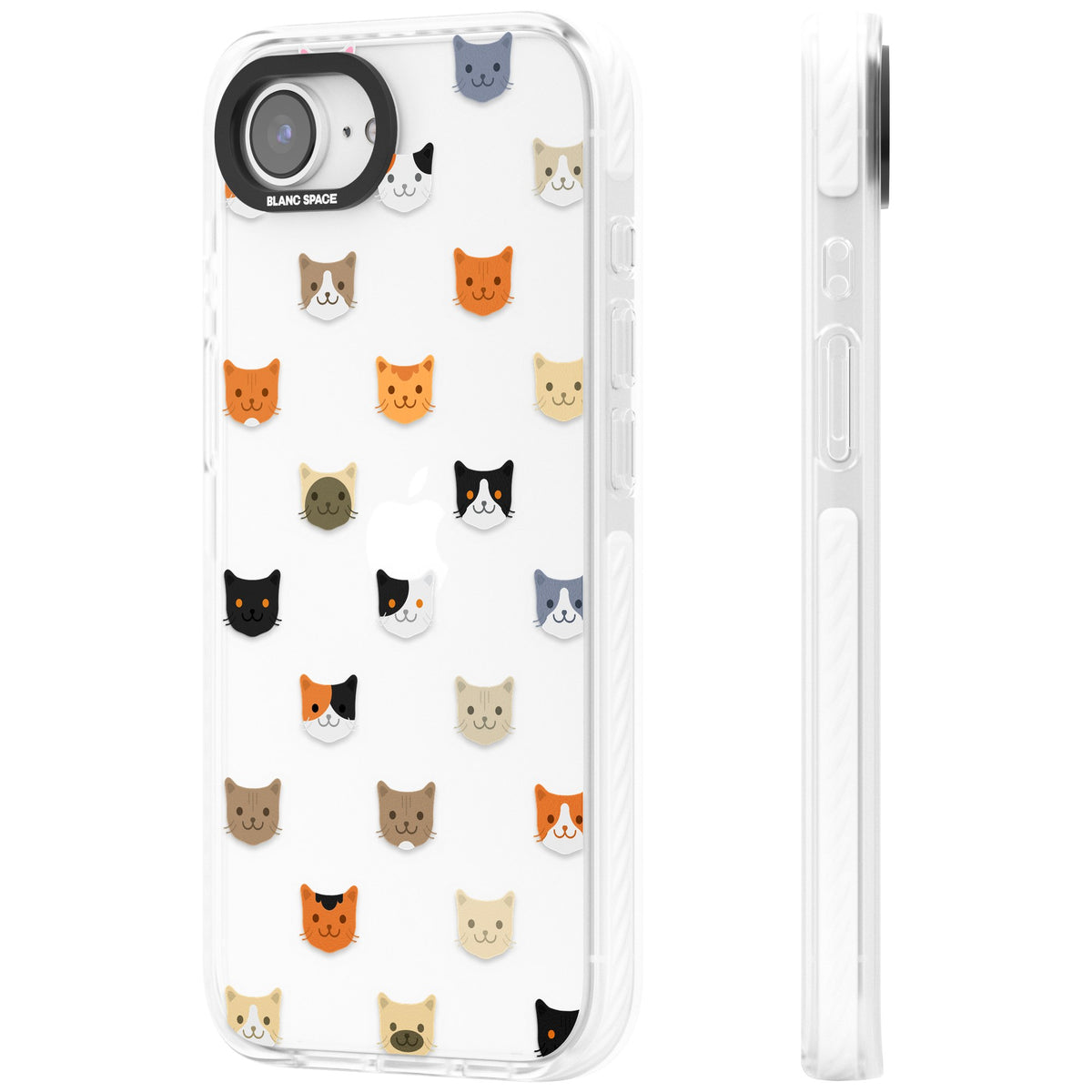 Cute Cat Face Transparent iPhone 16e / iPhone 17e Impact Clear Phone Case side
