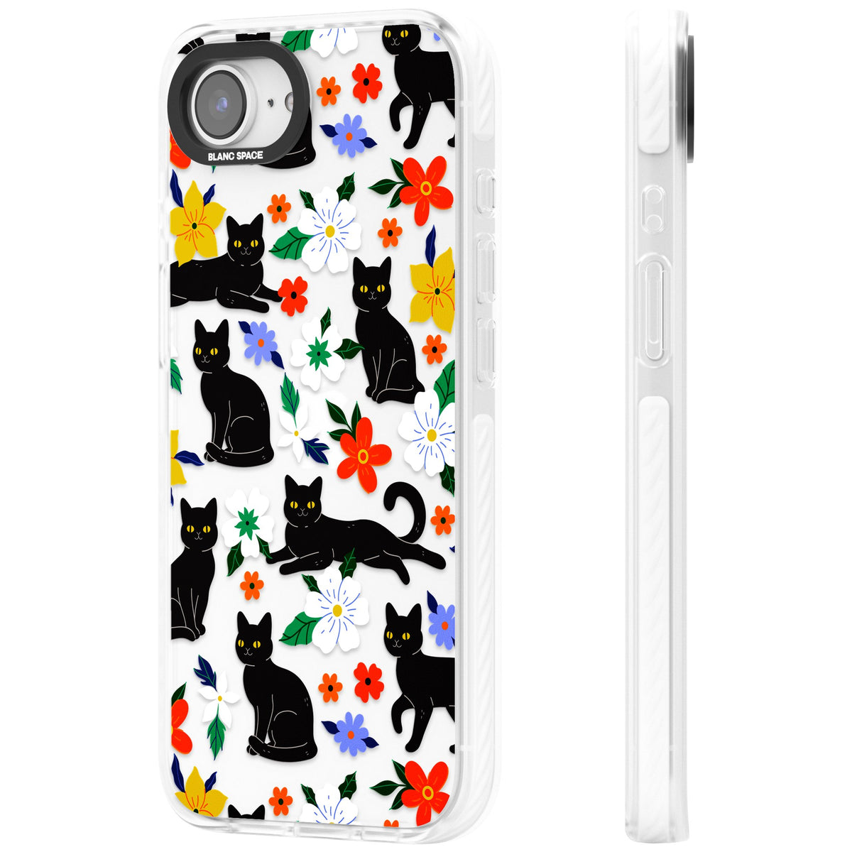 Cat Flowers iPhone 16e / iPhone 17e Impact Clear Phone Case side