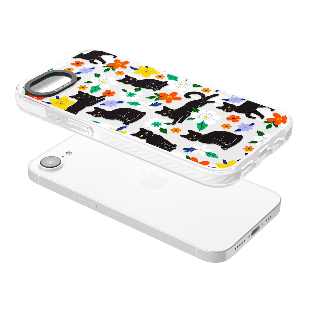 Cat Flowers iPhone 16e / iPhone 17e Impact Clear Phone Case angled
