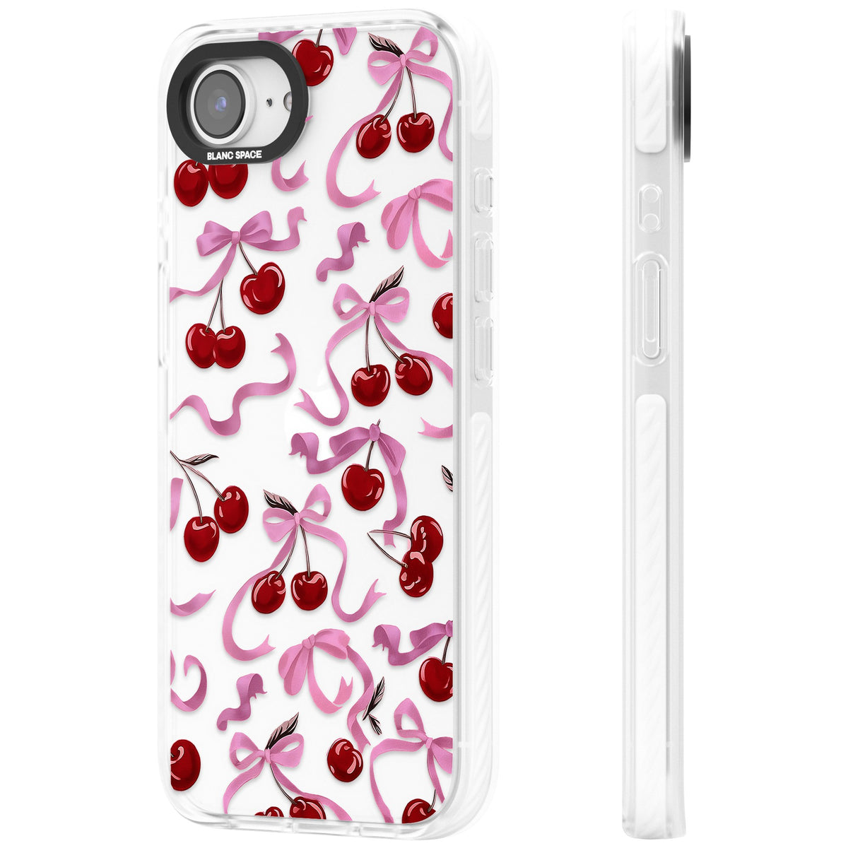 Pink Bow & Cherries iPhone 16e / iPhone 17e Impact Clear Phone Case side