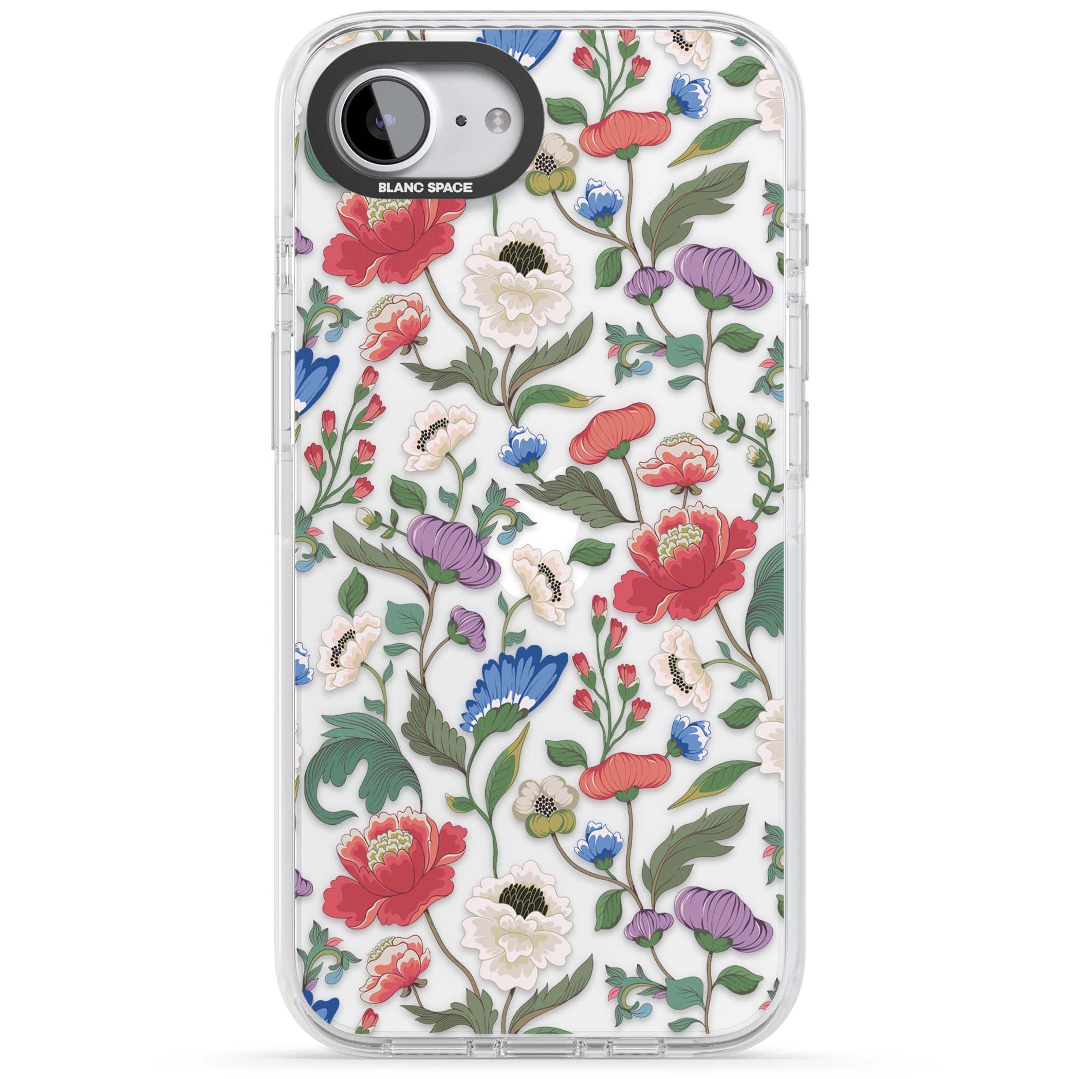 Chinoiserie Bloom vintage floral iPhone case featuring hand-painted peonies, poppies and trailing wildflowers on clear... | Clear Impact case for iPhone 16e, iPhone 17e