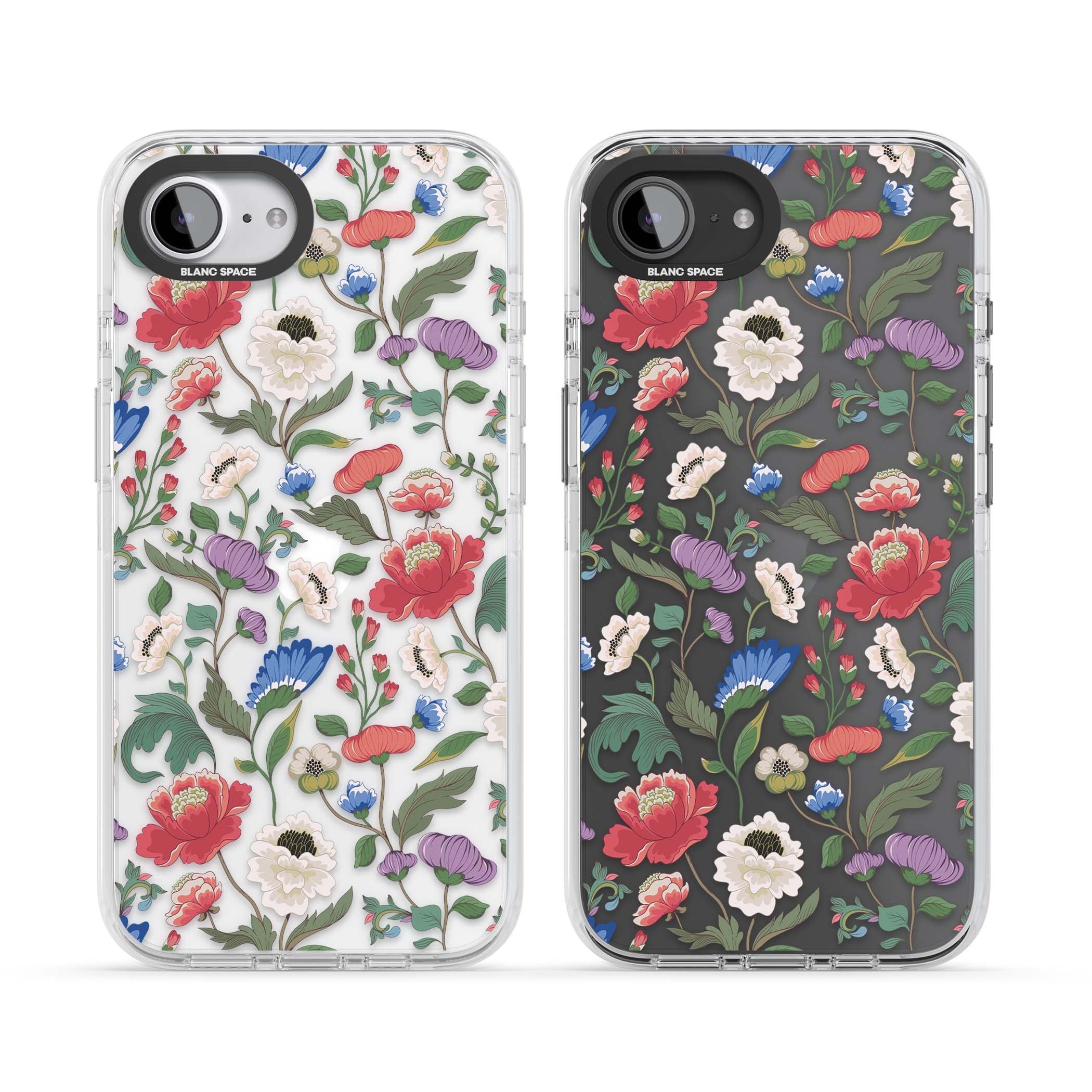 Chinoiserie Bloom vintage floral iPhone case featuring hand-painted peonies, poppies and trailing wildflowers on clear... | Clear Impact case for iPhone 16e, iPhone 17e