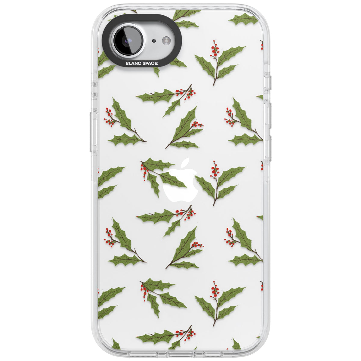Christmas Holly Pattern iPhone 16e / iPhone 17e Impact Clear Phone Case front