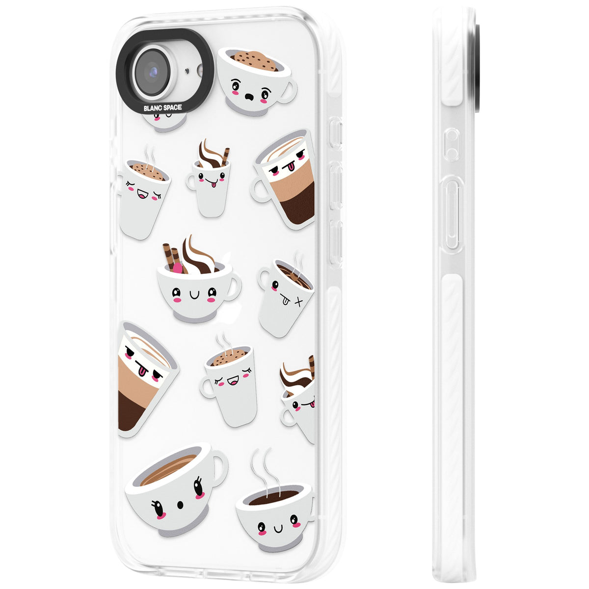 Coffee Faces iPhone 16e / iPhone 17e Impact Clear Phone Case side
