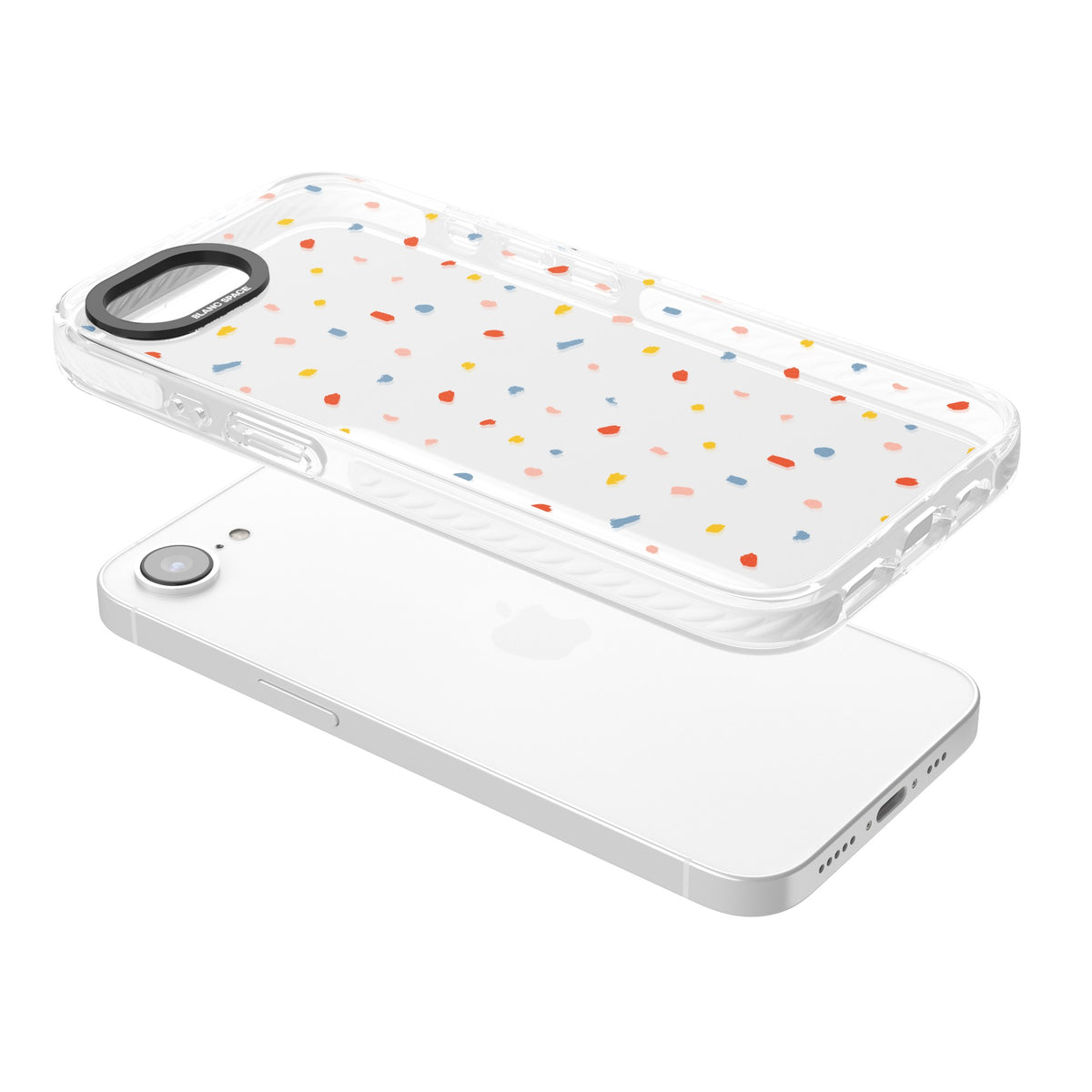Small Confetti iPhone 16e / iPhone 17e Impact Clear Phone Case angled
