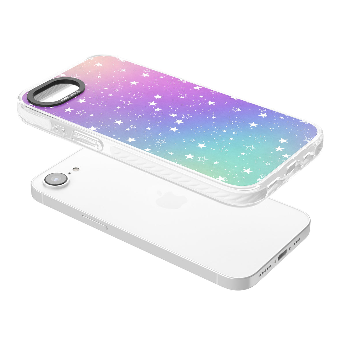 Pastel Starry Sky iPhone 16e / iPhone 17e Impact Clear Phone Case angled
