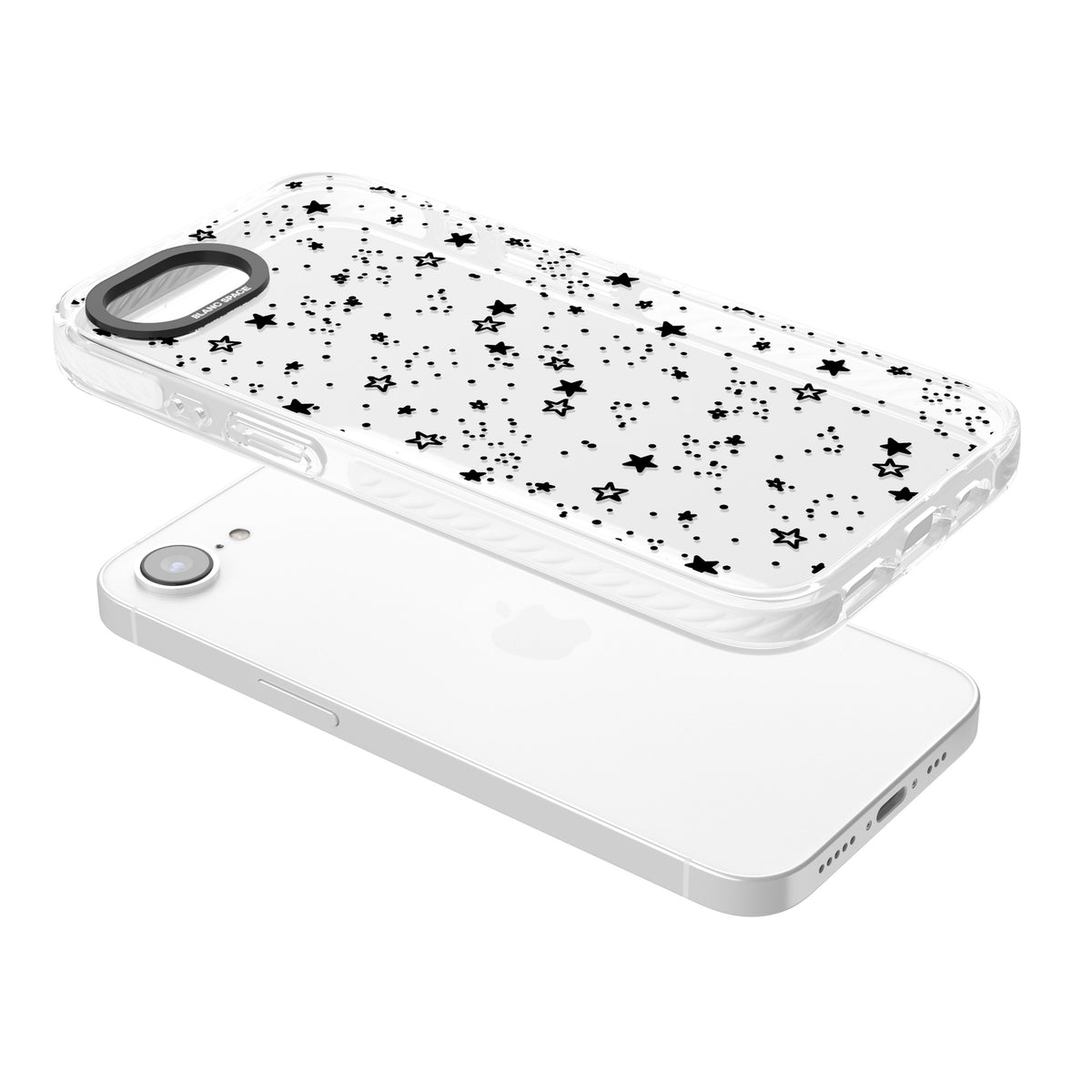 Midnight Stars iPhone 16e / iPhone 17e Impact Clear Phone Case angled