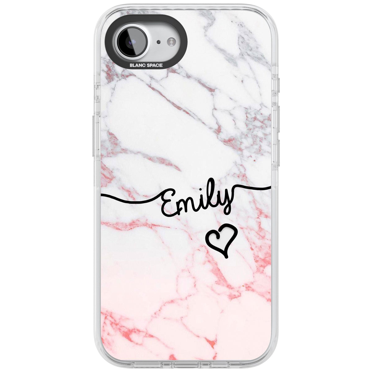 Personalised Pink Fade Marble Heart iPhone 16e / iPhone 17e Impact Clear Phone Case front