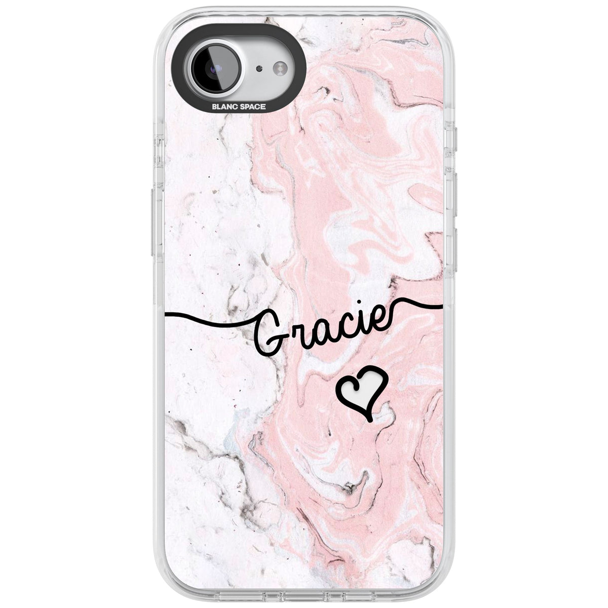 Personalised Pink Marble iPhone 16e / iPhone 17e Impact Clear Phone Case front