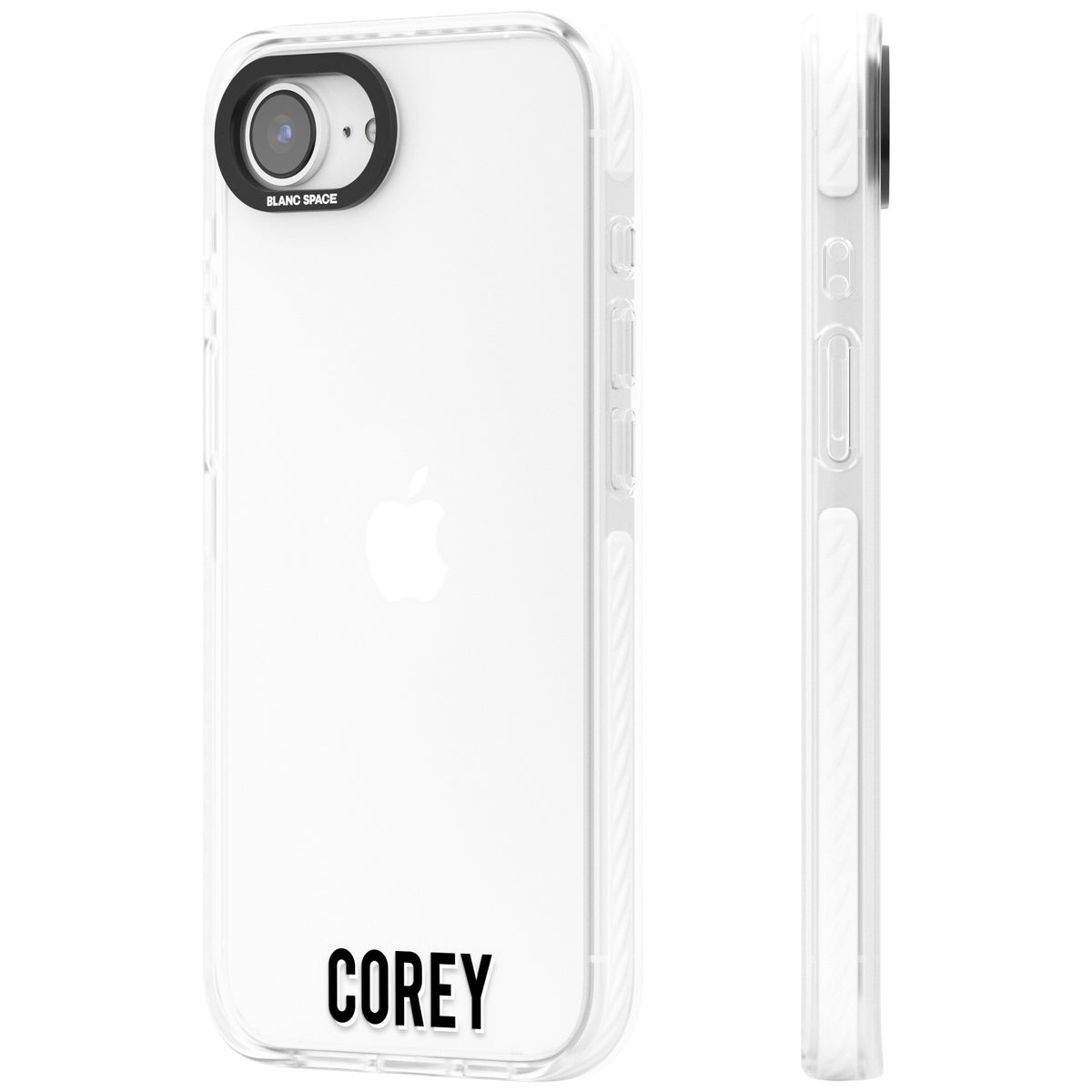 Personalised Name (Bottom) iPhone 16e / iPhone 17e Impact Clear Phone Case side