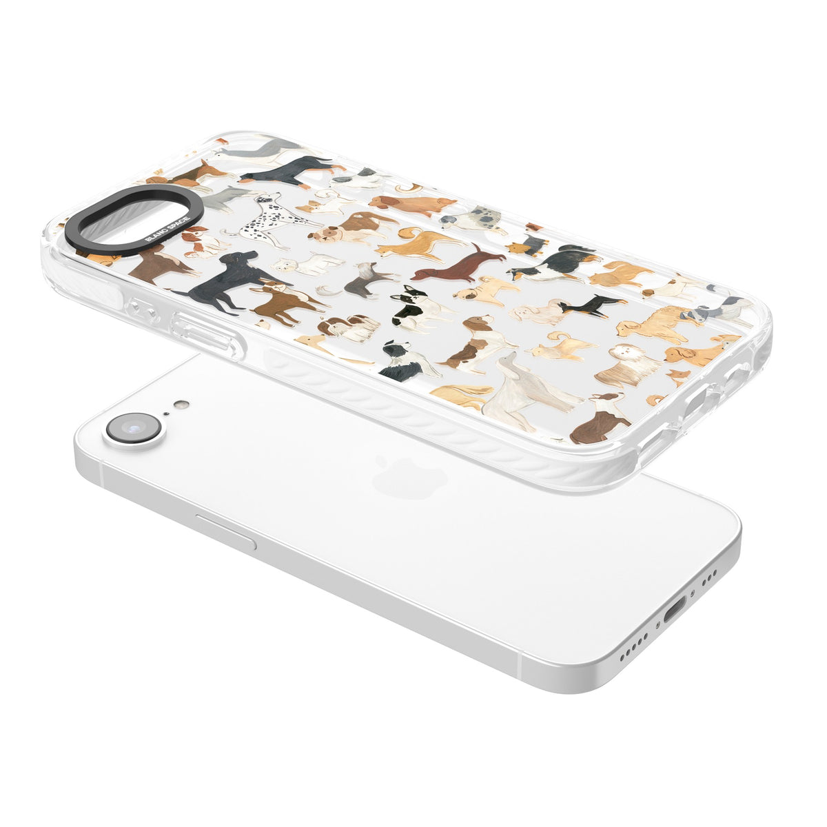Hand Painted Dogs iPhone 16e / iPhone 17e Impact Clear Phone Case angled