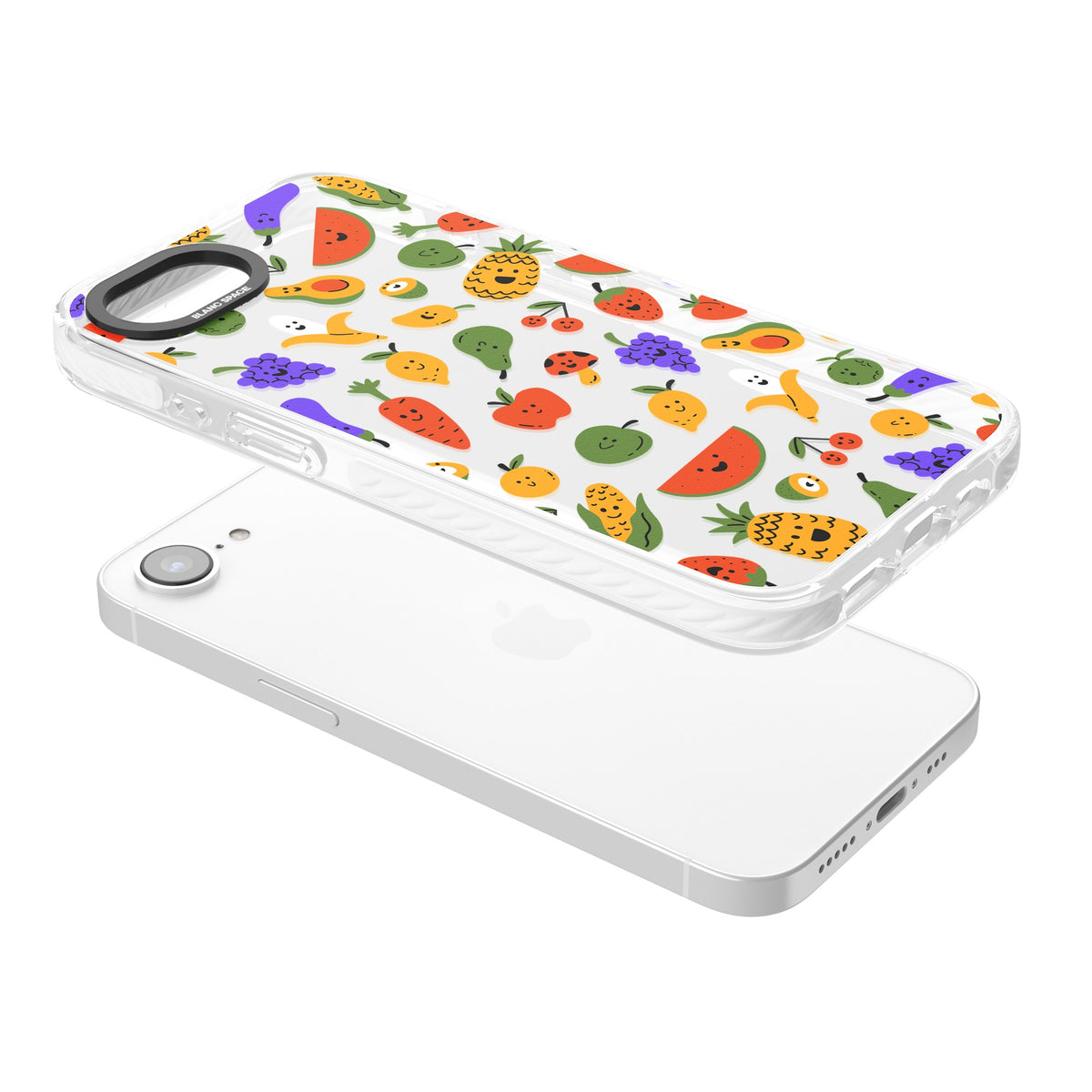 Playful Fruit Kawaii iPhone 16e / iPhone 17e Impact Clear Phone Case angled