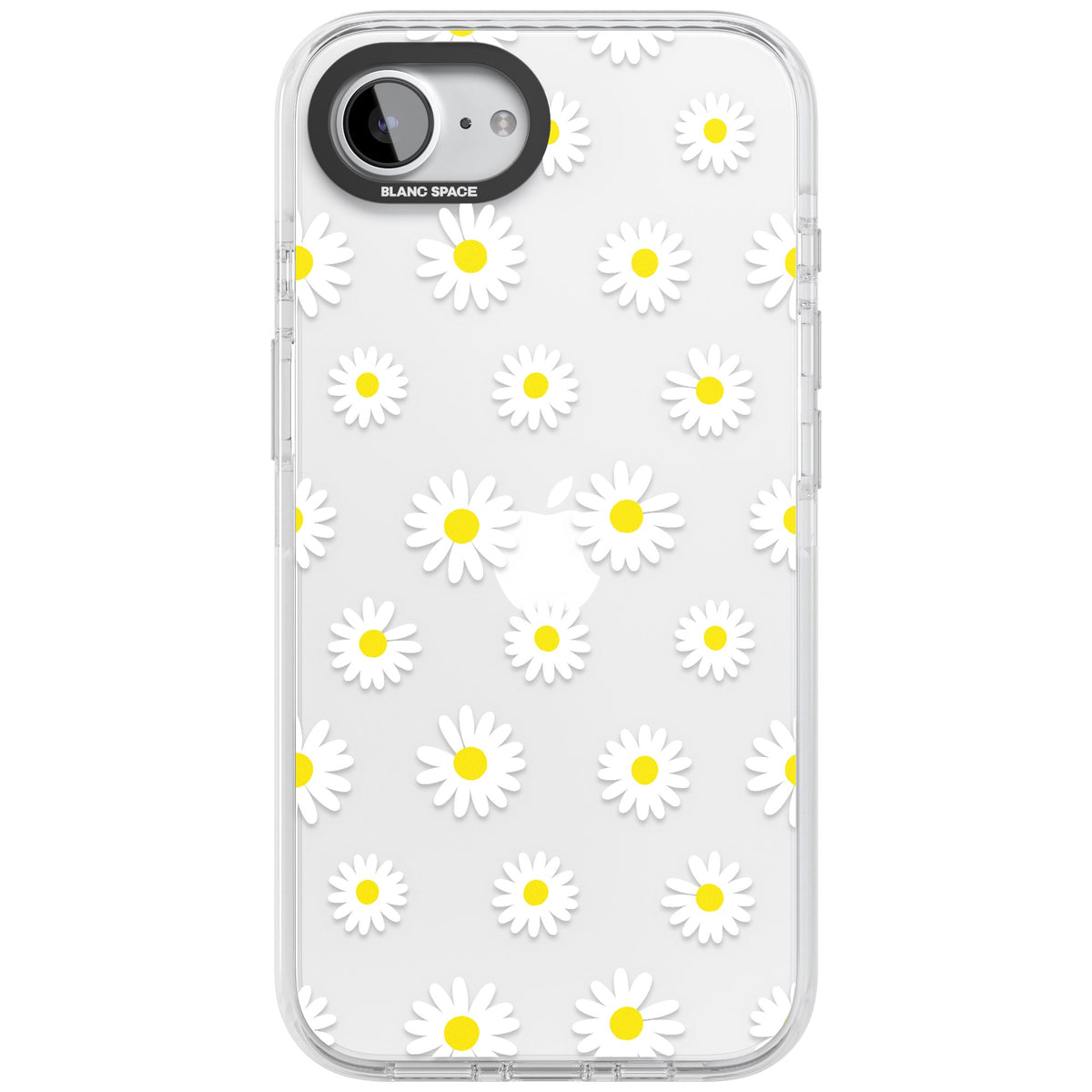 Personalised White Daisy Pattern iPhone 16e / iPhone 17e Impact Clear Phone Case front