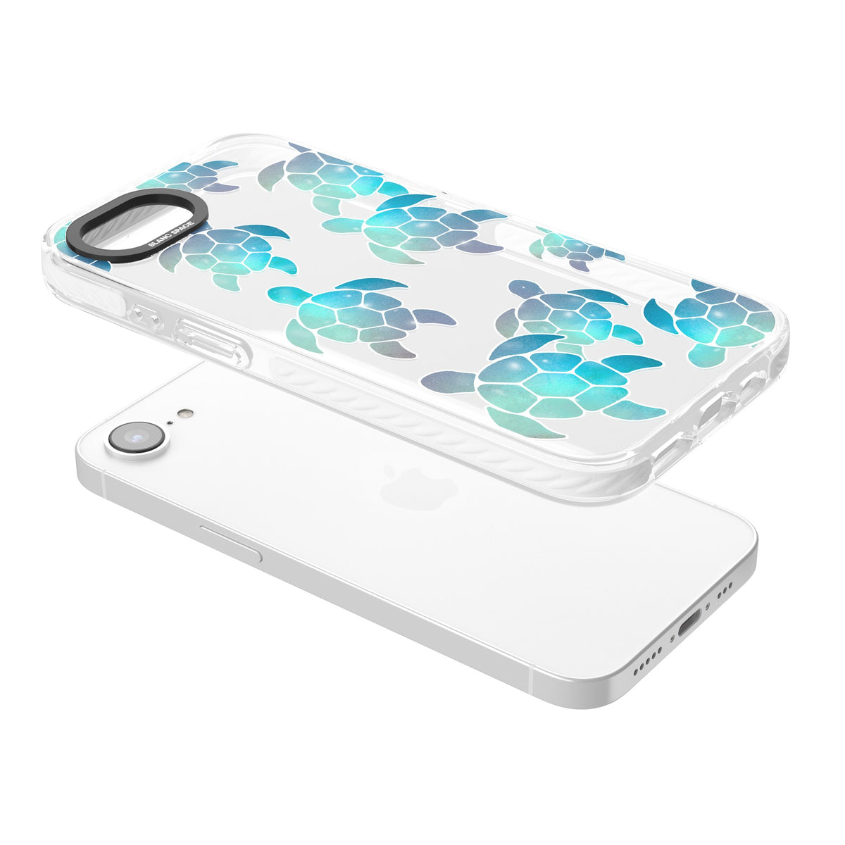Aqua Space Turtles iPhone 16e / iPhone 17e Impact Clear Phone Case angled