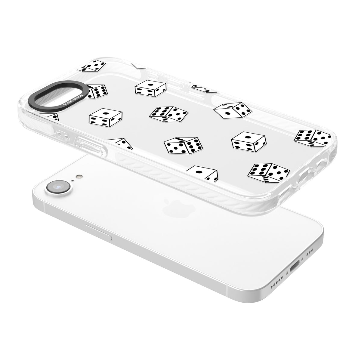 Clear Dice Pattern iPhone 16e / iPhone 17e Impact Clear Phone Case angled